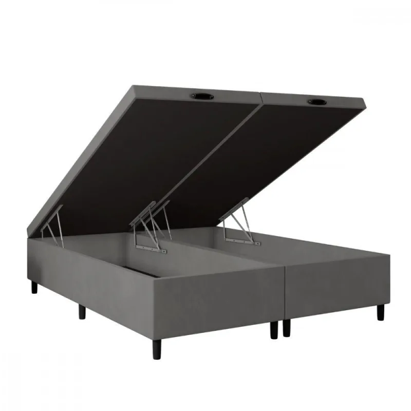 Base Para Cama Box Queen Com Baú 158x198x35 Cinza Portobel Cinza - Portobel