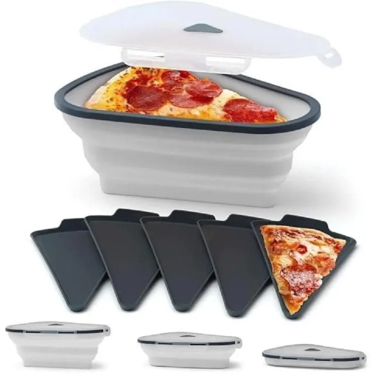 Porta Pizza Dobrável em Silicone com Tampa Hermética para Armazenar Fatias Micro-ondas Expansível - OUTRAS