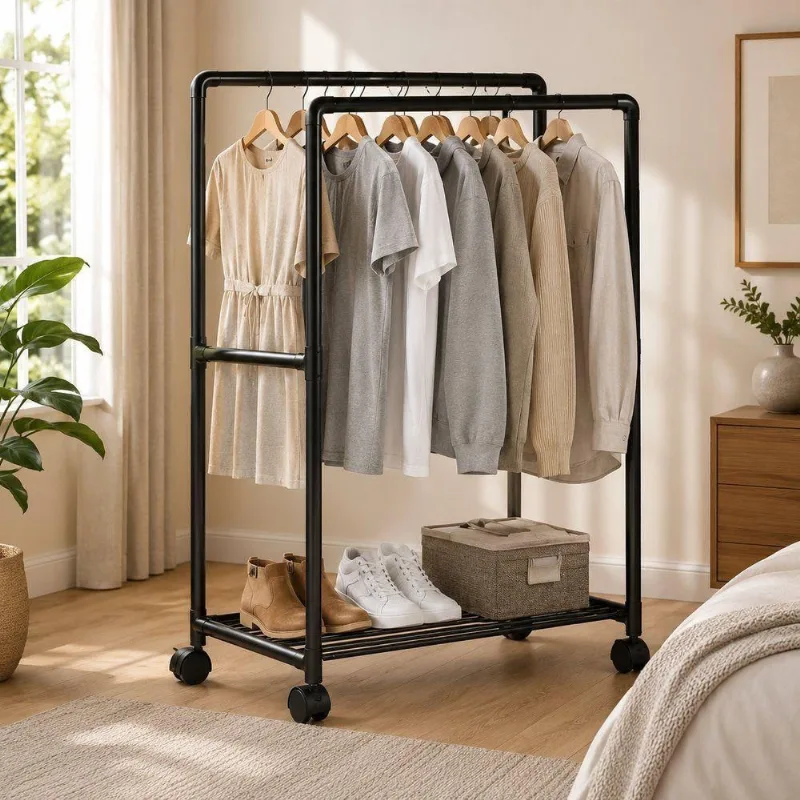 Arara para Roupas Dupla com Prateleira 57.5CM Preto Top Rio Comercial