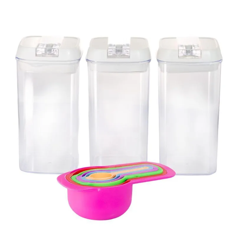 Kit 3 Potes Herméticos Multiuso 1200ml Para Cereais Feijão Macarrão Milho Arroz + 6 Colheres Dosadora - Não Informado - Utilidades Domesticas