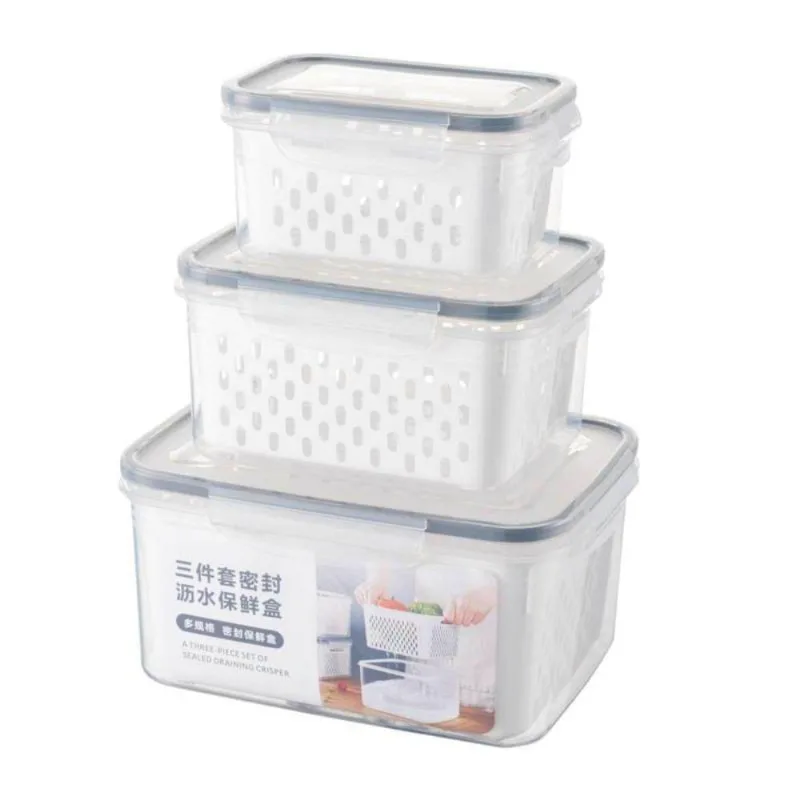Kit 3 Potes Herméticos Com Cesto Escorredor