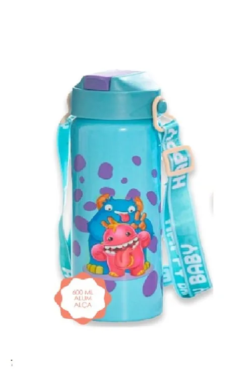 Garrafa Infantil Alúminio Azul Monstrinhos 600ml - LC - Presentes