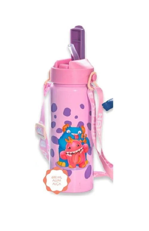 Garrafa Infantil Alúminio Rosa Monstrinhos 600ml - LC