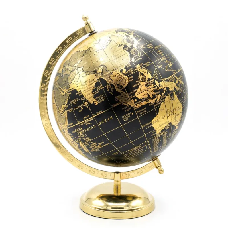 Globo Decorativo Base Metal Maps Preto E Dourado - LC