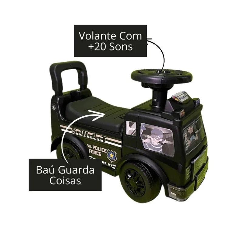 Carrinho Infantil Quadriciclo Andador Polícia c/ Som - hk Brinquedos