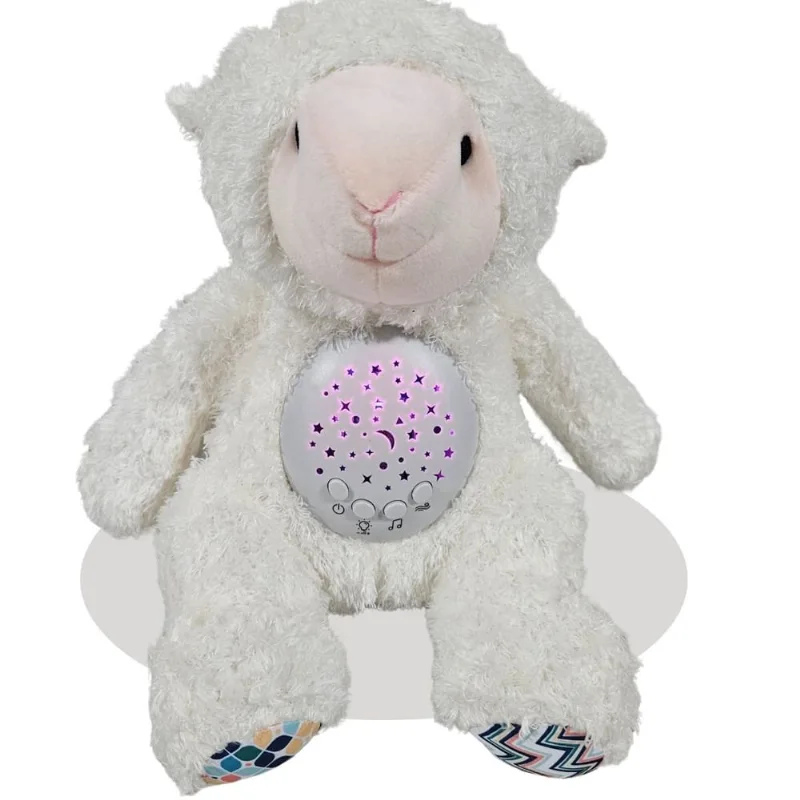 Brinquedo De Ninar Pelúcia Projetora Cordeirinho c/ Luz E Som - HKBaby