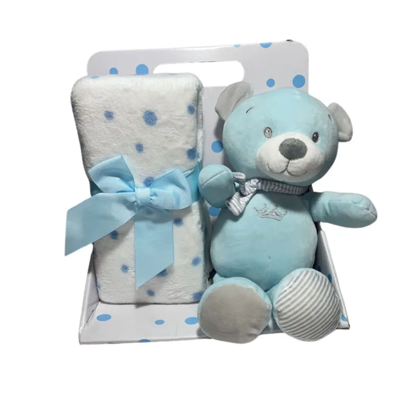 Kit Ursinho Com Mantinha Soninho Para Bebê Azul - hk Baby