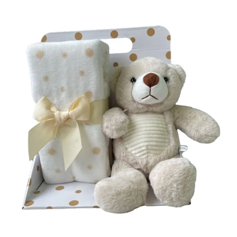 Kit Ursinho Com Mantinha Soninho Para Bebê Bege - hk Baby