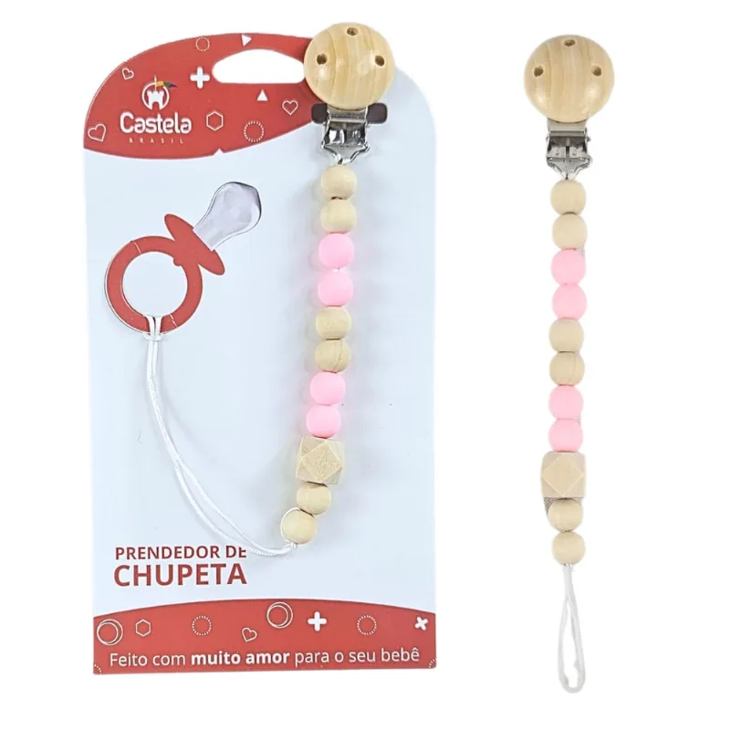 Prendedor de Chupeta Baby Com Trava Livre bpa Rosa - Castela