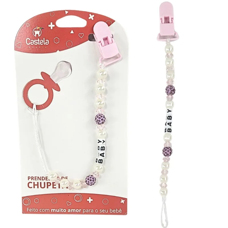 Prendedor de Chupeta Baby Branco Perola Trava Clipe Livre bpa - Castela