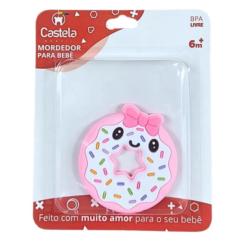 Mordedor Massageador De Gengivas Macio Donuts Rosa Castela