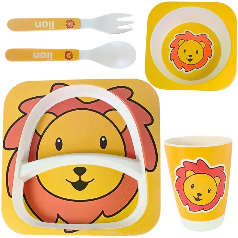 Kit Refeição Infantil Animal Leozinho Fibra de Bambu Bebe Leão Castela