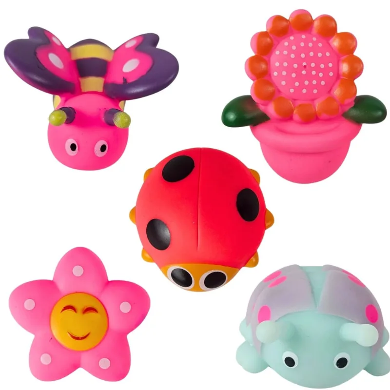 Brinquedo de Banho Vinil 5 Peças Bebe Animais e florzinha Divertido Castela