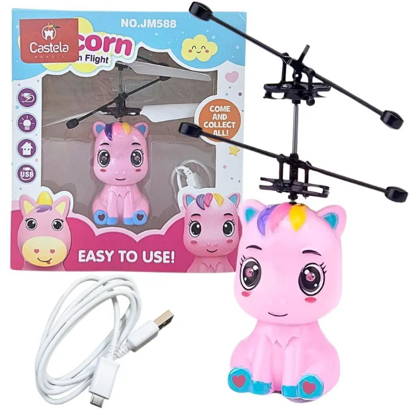 Unicornio Rosa Brinquedo Voador Sensor De Mão Luz - Castela