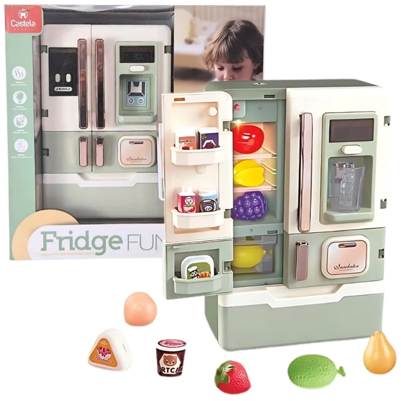 Geladeira Infantil Brinquedo Interativa Som Luz Fumaça Acessórios 28 Peças Castela