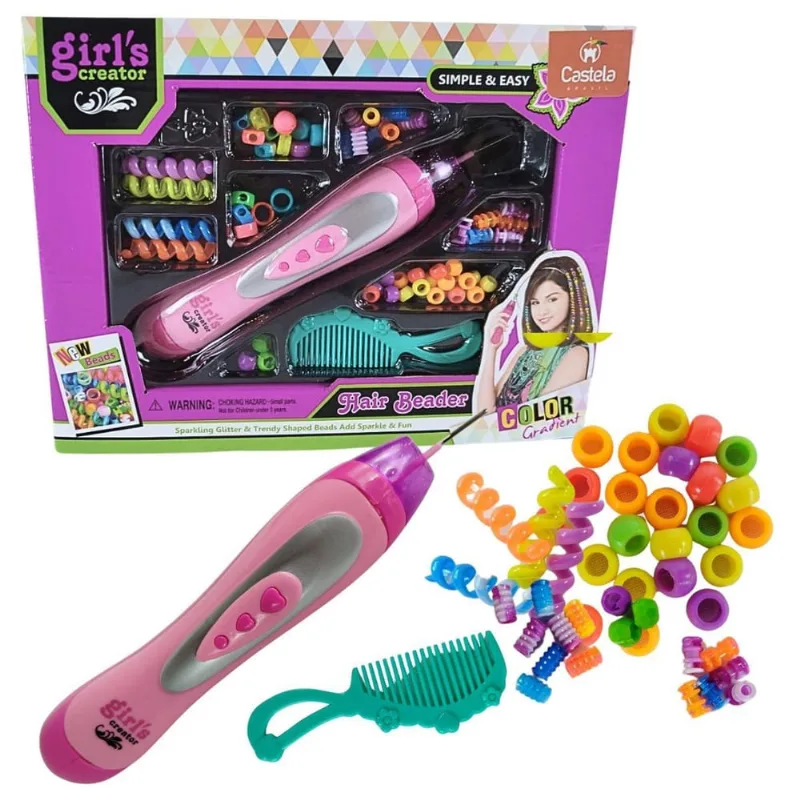 Kit Missangas Cabelo Infantil Com Aplicador Aplique Castela