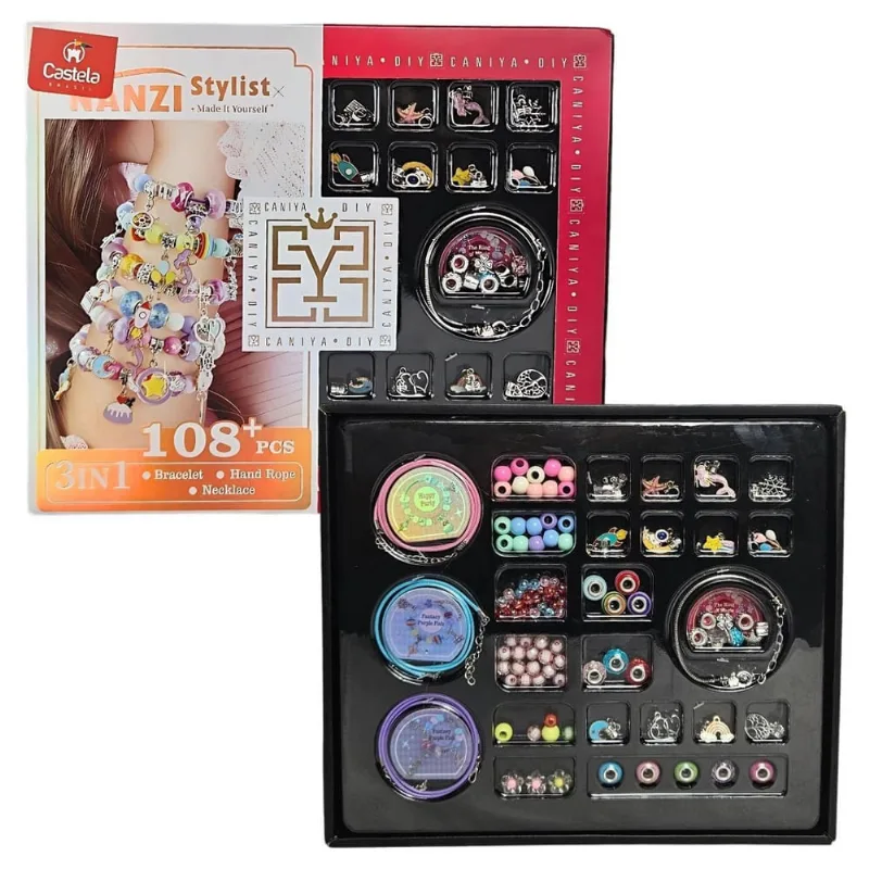 Kit Miçangas 106 Peças 3 Em 1 Pulseiras E Colares - Castela