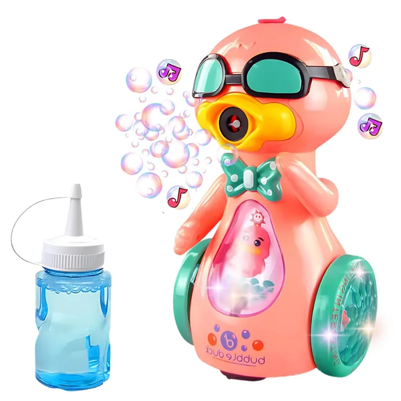 Patinho Brinquedo Divertido Solta Bolhas Anda Som luz Infantil Rosa Castela