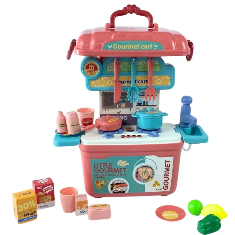 Kit Cozinha Completa Som de Verdade Realista Infantil Cor Rosa Castela