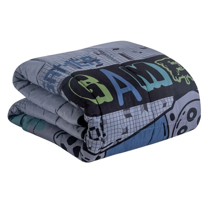 Edredom Solteiro Hipercal 400 Fios Juvenil Estampado 5 Peças - Game - MR Enxovais - Cama, Mesa E Banho