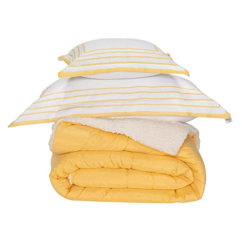 Kit 03 Pçs Coberdrom Solteiro Soft Dupla Face E Hipercal 400 Fios Amarelo