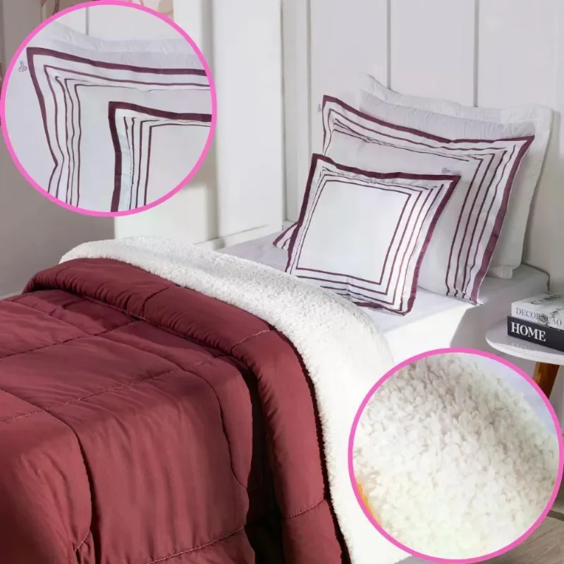 Coberdrom Cobre Leito Solteiro Soft 3 Pcs Percal 400 Fios Vermelho Marsala Vermelho Marsala