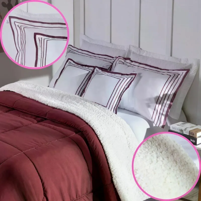 Coberdrom Cobre Leito Queen Soft 05 Peças Percal 400 Fios Vermelho Marsala Vermelho Marsala