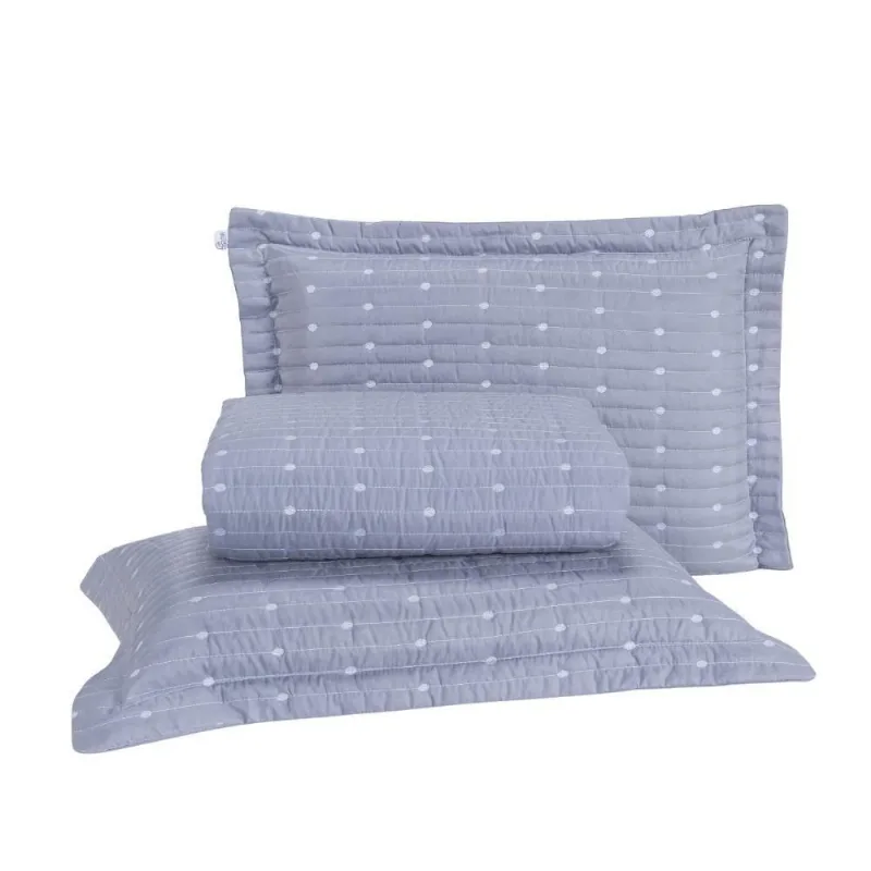 Kit Cobre Leito Casal Padrão 3 Peças Bordado Urbany Hipercal 400 Fios 100% Poliéster - Cinza