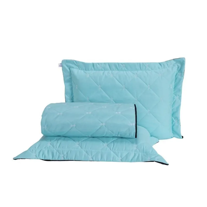 Kit Cobre Leito Dupla Face Casal Padrão 3 Peças Bordado Essence Hipercal 400 Fios 100% Poliéster - Verde Tiffany