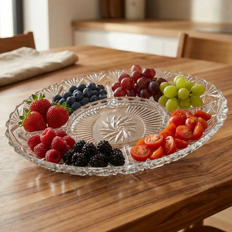 Fruteira Petisqueira Vidro Oval Com Divisórias Mesa 1,120ml - Não Informado