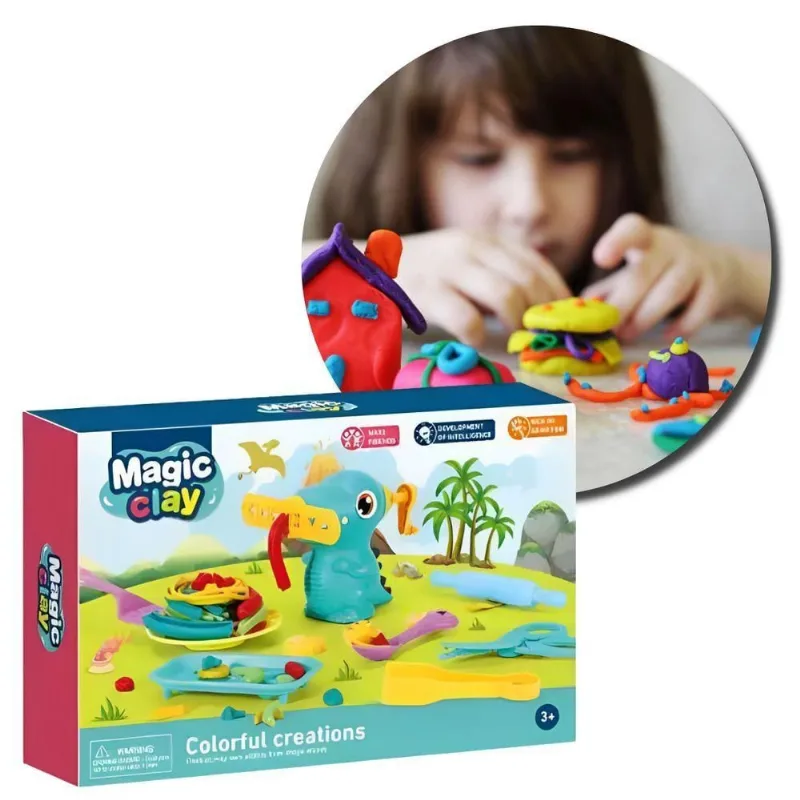 Kit Massinha de Modelar Infantil Brinquedo Criativo com Moldes e Mini Dinossauros para Coordenação