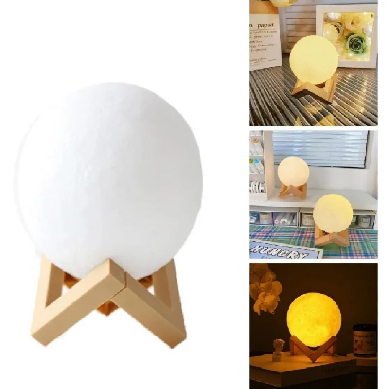 Abajur Lua Cheia com Efeito 3D Realista e Luz Amarela Quente sem Fio Amarelo