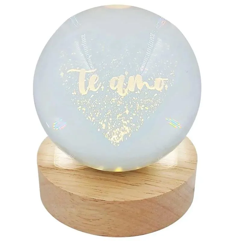 Luminária Globo De Vidro 3d Frases Led Usb - LC - Presentes