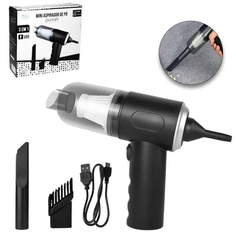 Mini Aspirador Po Automotivo Portatil Recarregavel Filtro + - Não Disponível