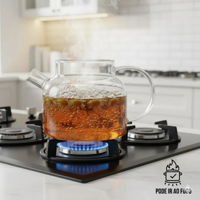 Chaleira Bule De Vidro 1.3l Com Coador E Tampa De Madeira - Vai Ao Fogo - Não Informado - Utilidades Domesticas