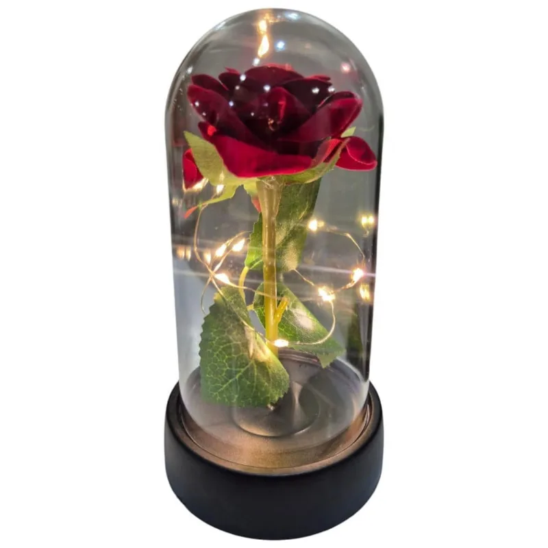 Enfeite Cupula Com Flor Tecido Micro Led A Bateria 14X8,3Cm