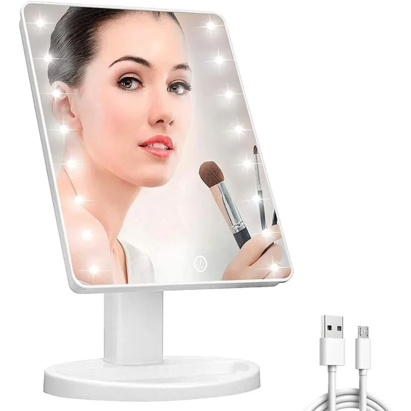 Espelho De Mesa 16 Led Portátil Maquiagem Articulado Camarim Branco