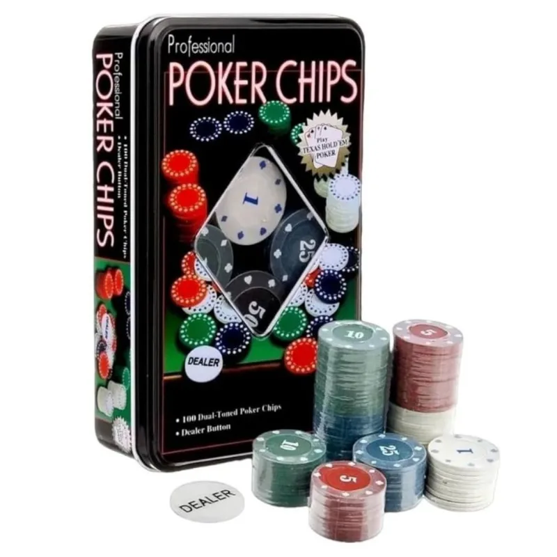 Jogo De Poker 100 Fichas Com Botão Dealer Na Lata De Metal