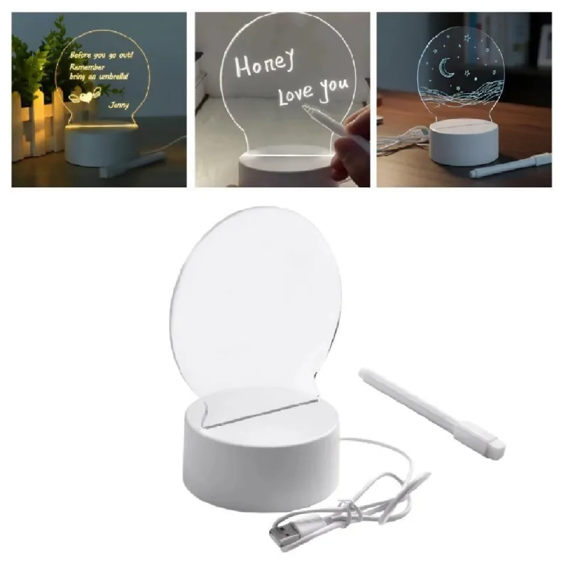 Luminária 3D de Escrever Lousa LED com Caneta Mágica Abajur Acrílico Iluminado Mesa Quadro - OUTRAS
