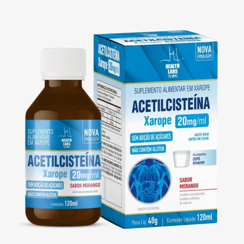 Suplemento Alimentar Acetilcisteína 20mg/ml Xarope Sabor Morango 120ml