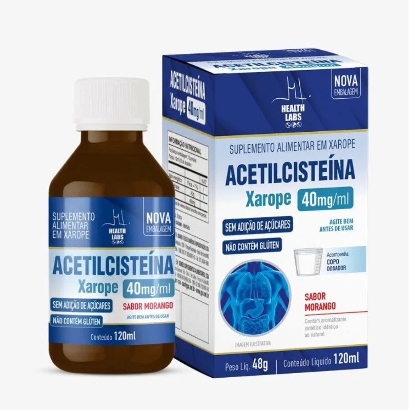 Suplemento Alimentar Acetilcisteina 40mg/ml Xarope Sabor Morango 120ml