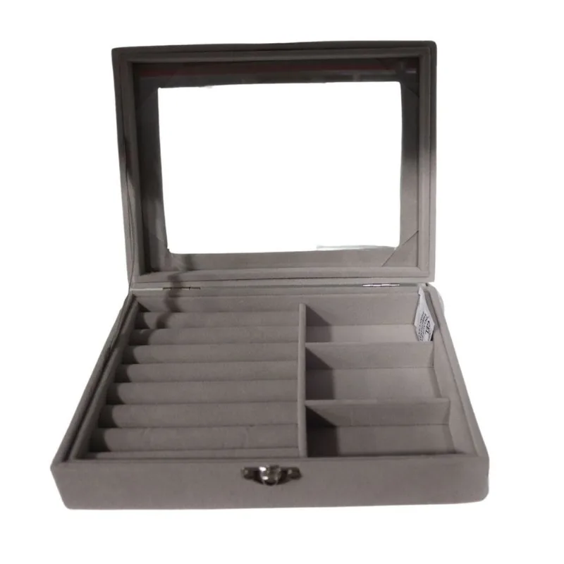 Porta Joias BM36 Com Divisórias E Proteção De Vidro 15x20 Cinza BM362787 (MP)
