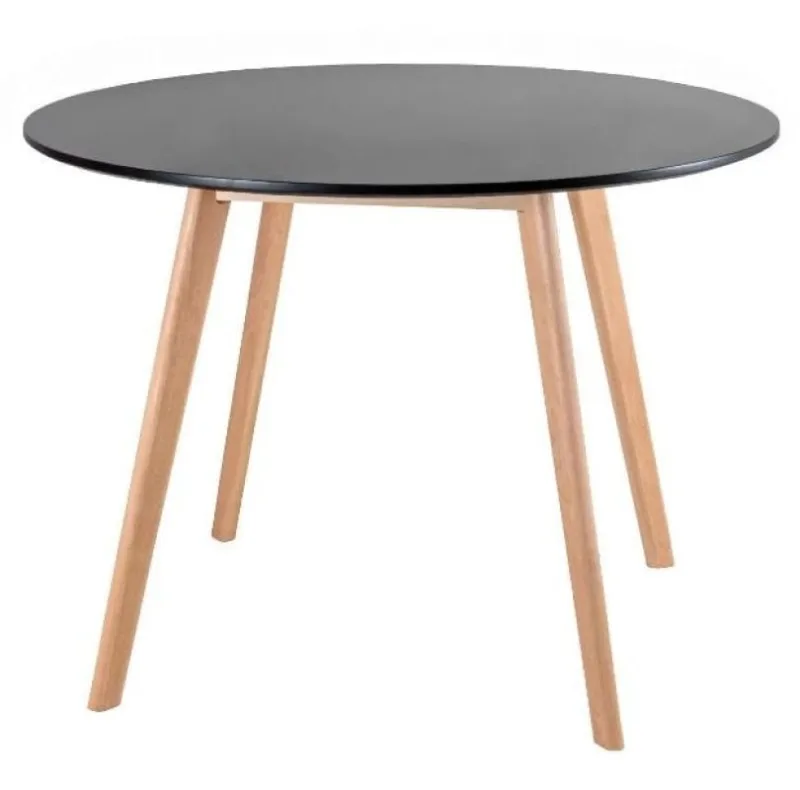 Mesa de Jantar Redonda 80cm Preta Leda com Pés de Madeira - Decoreshop