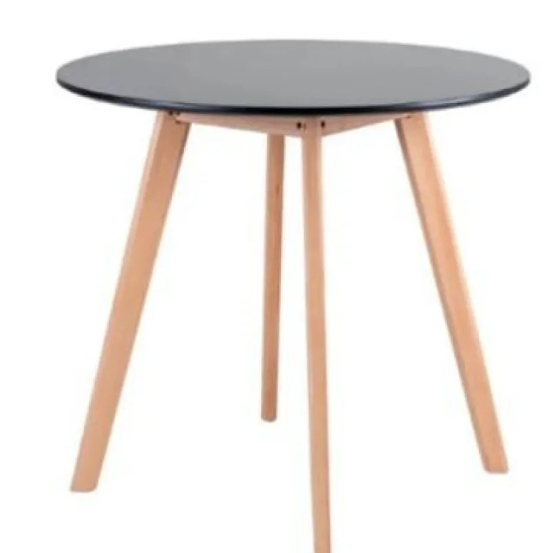 Mesa de Jantar Redonda 90cm Preta  Leda com Pés de Madeira - Decoreshop - Móveis