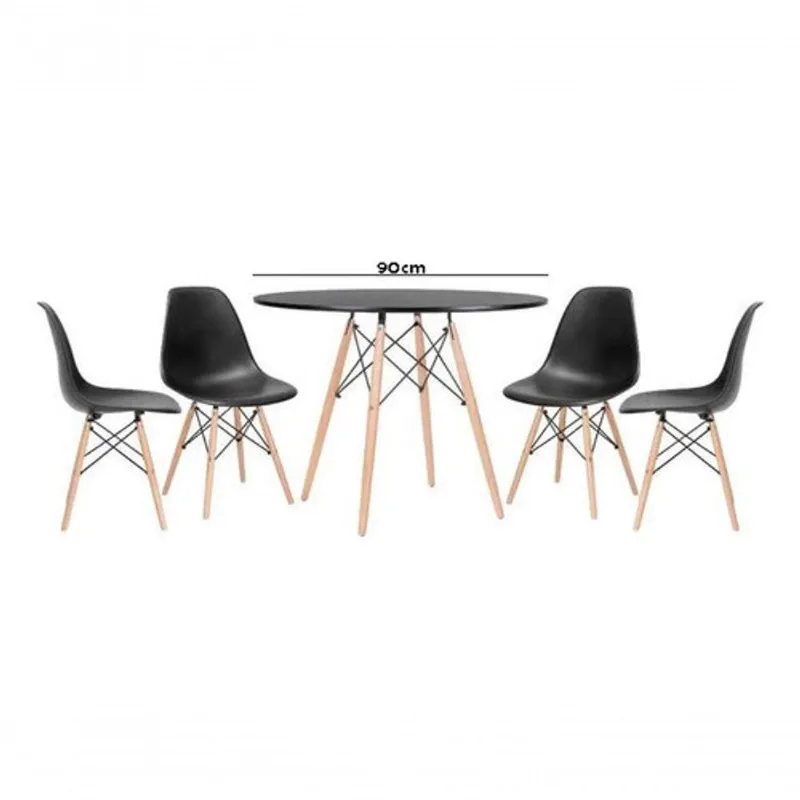 Jogo De Mesa 4 Cadeiras Pretas Eames Eiffel 90cm New
