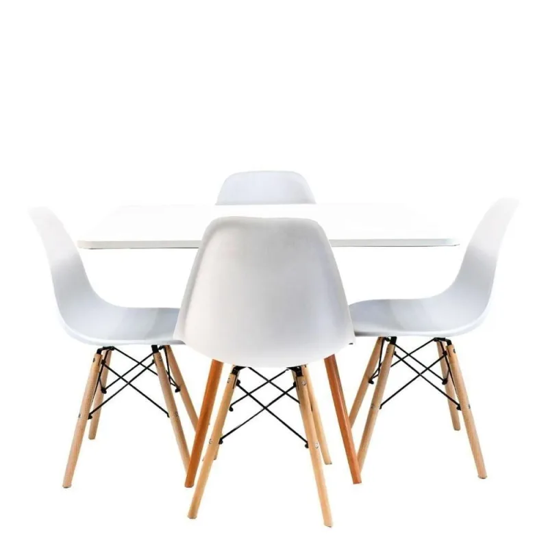 Conjunto Mesa Jantar Eiffel 80cm Branco Mdf 4 Cadeiras - Universal Mix