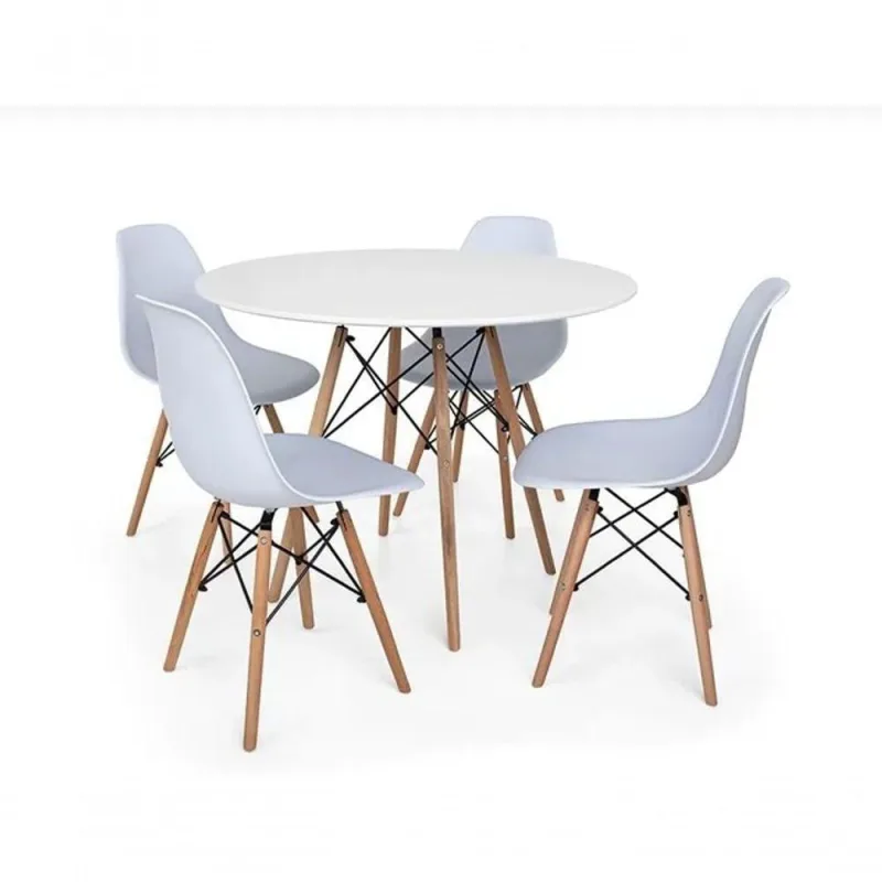 Kit Mesa Jantar Eames Eiffel 80cm + 4 Cadeiras Branca - Universal Mix