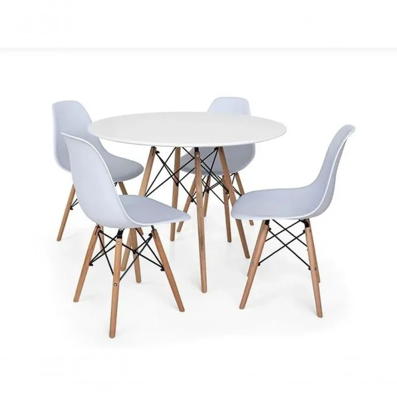 Conjunto De Jantar Mesa Eiffel 90cm Branca 4 Cadeiras Dkr. - Acabamento Refinado - Universal Mix