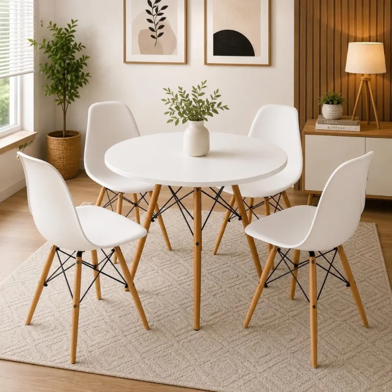 Conjunto de Jantar Mesa Eiffel 90cm + 4 Cadeiras Eiffel DKR Branca - Decoreshop - Móveis