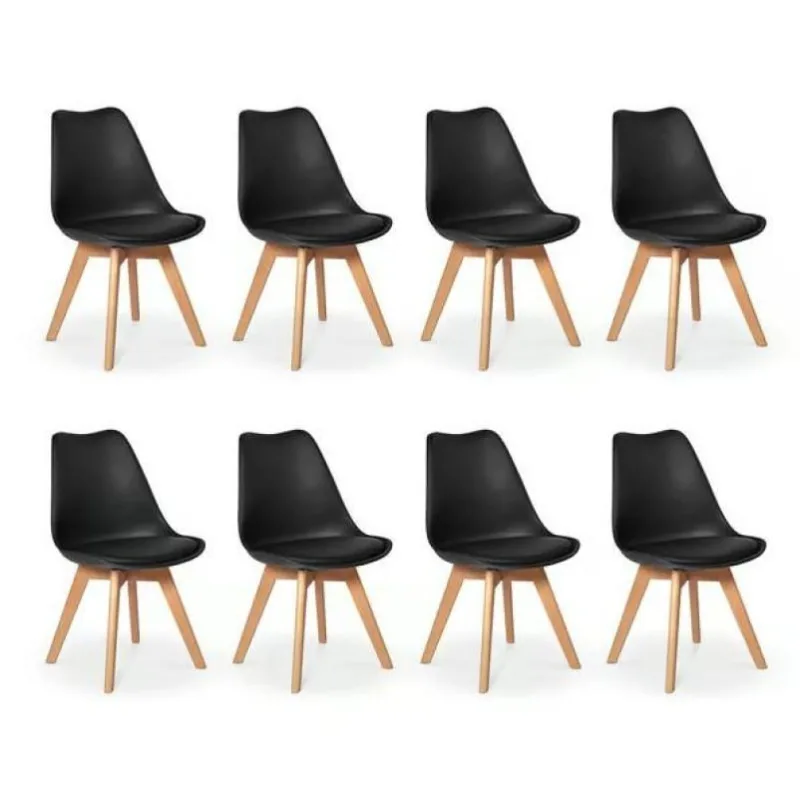 Conjunto 8 Cadeiras Leda Preta Moderna Estofada Base Madeira - Decoreshop